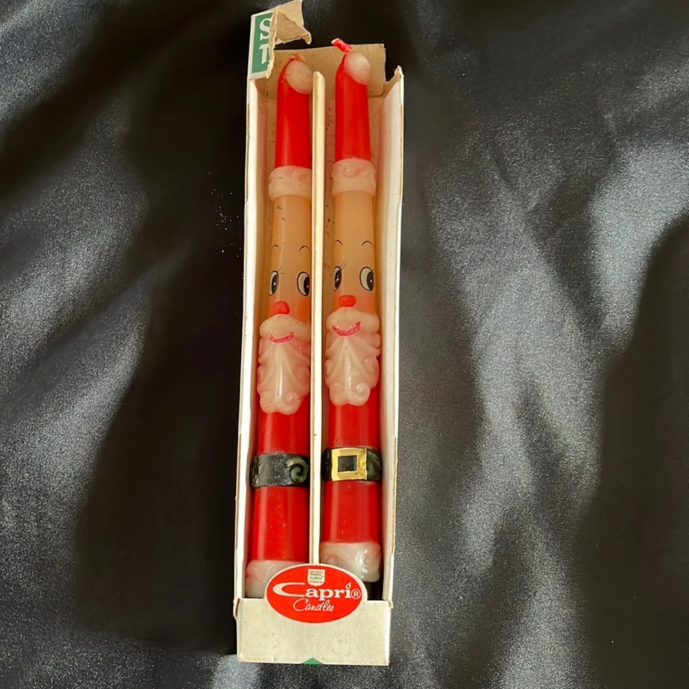 Vintage MCM 60s SANTA Taper Candles~Capri Brand w/Box~Kitschy